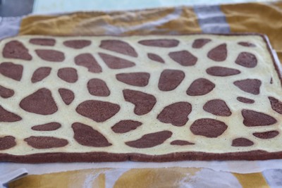 biscuit roulé chocolat au décor de girafe
